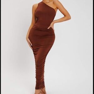 Elegant Brown One-Shoulder Dress